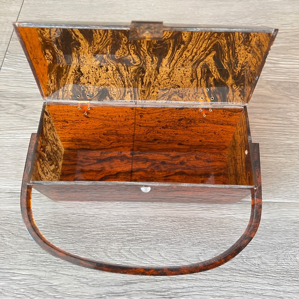 Vintage 50s Tortoiseshell Lucite Box Bag Acrylic Mini Purse Rare Mid Century - Picture 6 of 14
